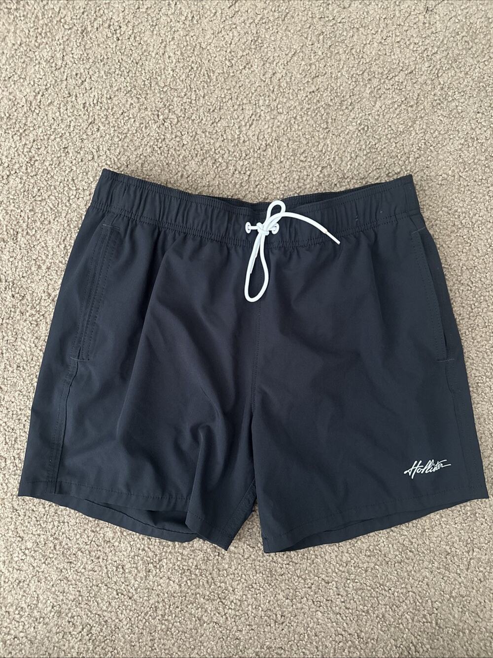 Hollister Mens Black Swim Trunks Mesh Lined Drawstring Shorts Medium